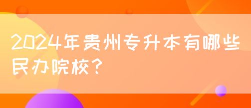 2024年贵州专升本有哪些民办院校？